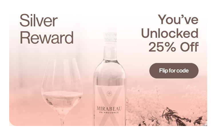 Maison Mirabeau reward card showing a Silver Reward, 25 percent off and Flip for code
